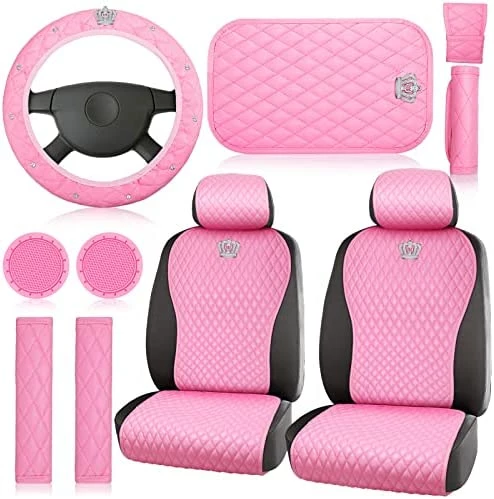 New ???? Tallew Pink Car Accessories Set Car Seat Covers Full Set Steering Wheel Cover Headrest Cover Center Console Pad Cup Cup Holders Seat Belt Pads Gear Cover For ???? Women Girl Car Interior Decor (Front Set) ???? 10 New ???? Tallew Pink Car Accessories Set Car Seat Covers Full Set Steering Wheel Cover Headrest Cover Center Console Pad Cup Cup Holders Seat Belt Pads Gear Cover For ???? Women Girl Car Interior Decor (Front Set) ???? - Image 8