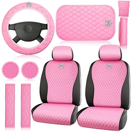 New ???? Tallew Pink Car Accessories Set Car Seat Covers Full Set Steering Wheel Cover Headrest Cover Center Console Pad Cup Cup Holders Seat Belt Pads Gear Cover For ???? Women Girl Car Interior Decor (Front Set) ???? 3 New ???? Tallew Pink Car Accessories Set Car Seat Covers Full Set Steering Wheel Cover Headrest Cover Center Console Pad Cup Cup Holders Seat Belt Pads Gear Cover For ???? Women Girl Car Interior Decor (Front Set) ????