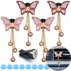 Buy ???? 4 Pieces Bling Butterfly Car Aromatherapy Vent Clips Faux Diamond Pearl Pendant Butterfly Car Air Vent Freshener Perfume Clip Aroma Diffuser Decoration Bling Car Accessories For ???? Women, Pink Purpl ????