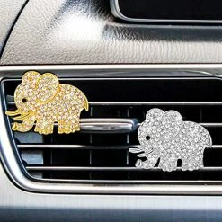 Flash Sale ???? 4 Pieces Car Air Vent Clips Elephant Car Air Conditioning Freshener Clip Rhinestone Elephant Air Vent Decorations With 4 Pieces Fragrance Pads For Auto And C ✔️