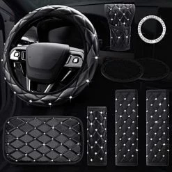 Buy ⭐ 9 Pcs Bling Car Accessories Set For ???? Women, Diamond Steering Wheel Cover, Rhinestone Center Console Pad Seat Safety Belt Pad Handbrake Cover Gear Shift Stick Protector Car Emblem Ring(Pink) ⭐ -Car Seat Covers shop 51ByIolfOoL. AC
