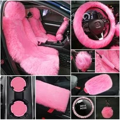 Discount ???? 12 Pieces Pink Fluffy Car Accessories Set, Fluffy Front Seat Covers Fuzz Steering Wheel Cover Handbrake Cover Gear Shift Cover Plush Seat Belt Shoulder Pad Armrest Cover Cup Pad Ignition Ring ????