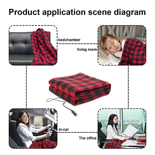 New ???? 12v Electric Car Blanket 39"x59", Heated Blanket,Car Mini Heated Travel Blanket Pad,Overheating Protection, For Men ???? Women Home&Office, Bed,Sofa, Car Use (Red /Black) ???? 4 New ???? 12v Electric Car Blanket 39"x59", Heated Blanket,Car Mini Heated Travel Blanket Pad,Overheating Protection, For Men ???? Women Home&Office, Bed,Sofa, Car Use (Red /Black) ???? - Image 2