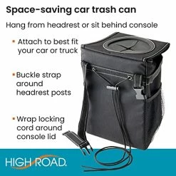 Best deal ???? StashAway Car Trash Can With Lid, 3 Storage Pockets And Solid Front And Back Panels For Stable, Upright Floor Or Seatback Use (Black) ???? -Car Seat Covers shop 51GzKe3kmHL