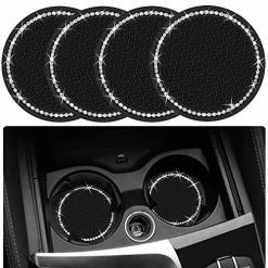 Brand new ⭐ 4PCS Bling Car Cup Coaster, 2.75 Inch Auto Car Cup Holder Insert Coasters Silicone Anti-Slip Crystal Rhinestone Drink Car Cup Mat, Universal Vehicle Interior Accessories For ???? Women ???? Girls (Black) ????