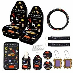 Cheap ???? 12PCS Friends Car Accessories Set,Friends TV Show Merchandise, Friends Car Seat Cover,Friends Steering Wheel Cover,Car Armrest Cover,Car Coaster,Friend Keychain,Universal For Auto Truck Van SUV ⭐
