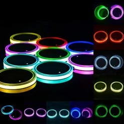 Budget ✔️ Led Cup Holder Lights, 2 Pieces Car Cup Holder Led Lights With 7 Colors USB Charging Mat Cup Pad Coaster Insert LED Interior Atmosphere Lamps ????
