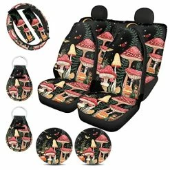 Hot Sale ???? Mushroom Seat Covers For Cars For ???? Women With Steering Wheel Cover,Moon Star Universal Auto Accessories Front Rear Back Seats Protectors,Seat Belt Pads,Cup Coaster,Keychains For Trucks SUV 0 Cow Stawberr ????