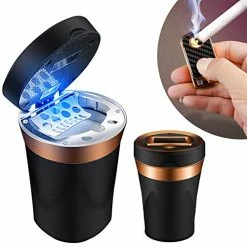 Cheap ???? Car Ashtray, Detachable Ceramics Car Ashtray With Lid Blue Led Light And Removable Lighter Solar Energy And USB Dual Charging For Most Car Cup Holder ????