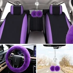 Discount ???? 17 Pcs Purple Car Seat Cover Full Set, Purple Car Seat Covers For Car Front Rear Cover Fluffy Steering Wheel Covers Soft ???? -Car Seat Covers shop 51K709LFfeL
