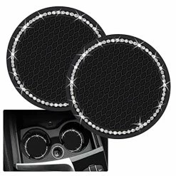 Cheap ???? 2PCS Bling Car Cup Coaster, 2.75 Inch Auto Car Cup Holder Insert Coasters Silicone Anti-Slip Crystal Rhinestone Drink Car Cup Mat, Universal Vehicle Interior Accessories For ???? Women ???? Girls (Black) ????