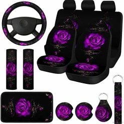 Buy ???? 15 Pcs Rose Art Flower Car Seat Covers Full Set For ???? Women Rubber Steering Wheel Cover Armrest Cover Seatbelt Covers Polyester Fabric Front Seat Rear Backrest Cover Bottom Cover Universal (Red) ???? -Car Seat Covers shop 51LXpaj82mL. AC