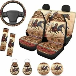 Budget ⭐ Western Seat Cover Full Set Car Accessories 11-pcs Aztec Horse Car Seat Cover With Steering Wheel Cover,Front And Rear Bench Seat Cover For Truck,Seat Belt Shoulder Pad,Keychain,Car Coasters ???? -Car Seat Covers shop 51LYOEJ7EtL. AC