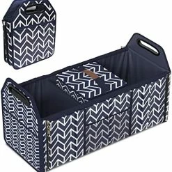 Flash Sale ???? Trunk Organizer, Foldable Car Storage Bag Portable Insulation Cooler Bag Collapsible Vehicle Organizer Divider Storage Totes With 3 Compartment Cargo Tote For Groceries Caddy SUV, Navy Blue ???? -Car Seat Covers shop 51MH hLs5rL. AC