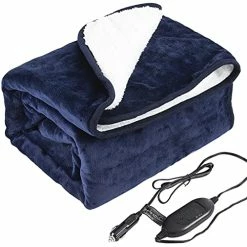 Best reviews of ???? Machine Washable Electric Car Blanket 12 Volt Heated Travel Blanket Flannel Heating Throw For Car Truck SUV Van 40x55” With Controller 3 Heating Level Navy Blue ????