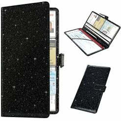 Cheapest ???? Car Registration And Insurance Holder, Leather Glove Box Organizer Cool Car Accessories, Car Document Holder For Cards, Driver's License And Essential Document, Black Glitte ????