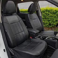 Coupon ???? Uto 2 Leather Car Seat Covers Black Universal Fit Cars SUV Trucks Front Seats With Airbag Platinum Set Black ????