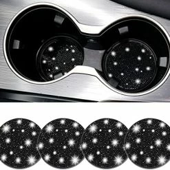 Budget ✨ SINGARO Bling Cup Holder Coasters For Car, 2PCS Universal Non-Slip Cup Holder, Embedded Decorative Coasters, Shiny Crystal Car Interior Accessories Gifts For ???? Women (White) 4pcs Blue ⭐ -Car Seat Covers shop 51OF3s3O3lL. AC