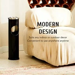 Best Pirce ???? Standing Ashtray With Trash Can, Indoor Outdoor Ashtray With Lid Removable Tray And 1.2 Gal Garbage Can, Smokeless Cigar Ashtray And Waste Disposal For Cigarettes For Patio Home Office, Black ⌛