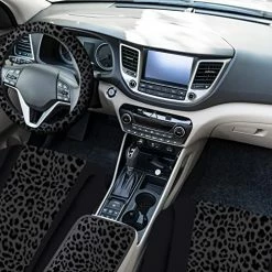 New ✨ 17 Pcs Leopard Print Car Accessories Set, Includes Leopard Seat Covers Set Leopard Steering Wheel Cover Car Coasters Armrest Pad Cover Seat Belt Pads Keychain And Wrist Strap For Car Decor (Black) ???? -Car Seat Covers shop 51PZUif7YuL