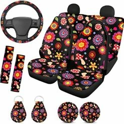 Promo ???? Mushroom Car Accessories Seat Cover For Car For ???? Women Universal Fit Front And Rear Bench Seats Protectors For Truck SUV,Mushroom Wheel Steering Cover,Seat Belt Cover,Cup Holder,Keyring Black Marble Print ???? -Car Seat Covers shop 51QJ3A 9jHL. AC