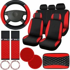 Best Sale ???? Tallew 17 Pcs Black Red Bling Car Accessories Set For ???? Women Leather Steering Wheel Cover Seat Belt Shoulder Pad Armrest Cup Holders Covers Full Crystal Decor Automotive Interior ???? -Car Seat Covers shop 51QbO1hU2aL