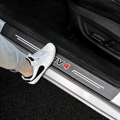 Best reviews of ???? 4pcs/Set Door Entry Guard Carbon Fiber Textured Leather Car Door Sill Protector Stickers Compatible With Rav4 A Compatible With Rav4 ❤️