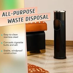 Best Pirce ???? Standing Ashtray With Trash Can, Indoor Outdoor Ashtray With Lid Removable Tray And 1.2 Gal Garbage Can, Smokeless Cigar Ashtray And Waste Disposal For Cigarettes For Patio Home Office, Black ⌛ -Car Seat Covers shop 51THJMOgfTL