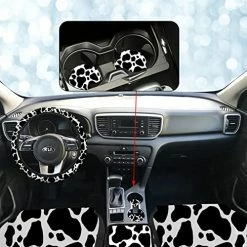 Brand new ???? 15 PCS Cow Print Car Seat Cover Set,Steering Wheel Cover Center Console Armrest Pad Headrest Seat Belt Cover Handbrake Gear Cover Keychain Coasters Full Set Cow Print For Car SUV ???? -Car Seat Covers shop 51U6rEcHukL
