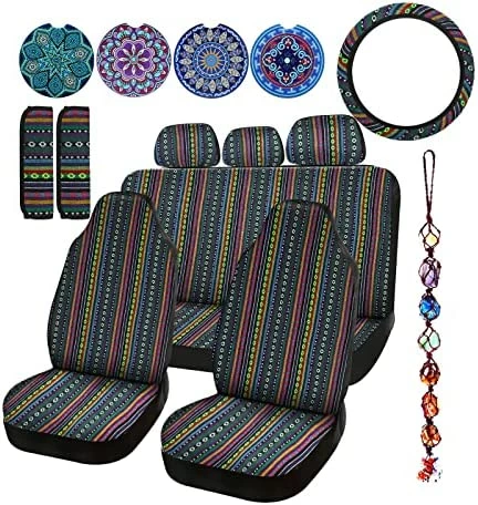 Best Pirce ???? 14 Pcs Baja Car Seat Covers Full Set Multicolor Stripe Car Seat Covers Boho Print Steering Wheel Cover Seat Belt Cover Crystal Hanging Ornament Car Holders Fits For Car (Stripe Style) ???? 12 Best Pirce ???? 14 Pcs Baja Car Seat Covers Full Set Multicolor Stripe Car Seat Covers Boho Print Steering Wheel Cover Seat Belt Cover Crystal Hanging Ornament Car Holders Fits For Car (Stripe Style) ???? - Image 10