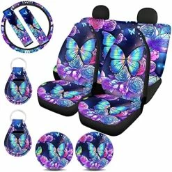 Promo ???? Mushroom Car Accessories Seat Cover For Car For ???? Women Universal Fit Front And Rear Bench Seats Protectors For Truck SUV,Mushroom Wheel Steering Cover,Seat Belt Cover,Cup Holder,Keyring Black Marble Print ???? -Car Seat Covers shop 51Uv ZfFIPL. AC