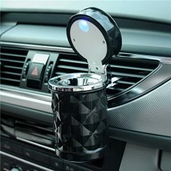 Outlet ???? Auto Car Ashtray Portable With Blue LED Light Ashtray Smokeless Smoking Stand Cylinder Cup Holder (Black) ⭐