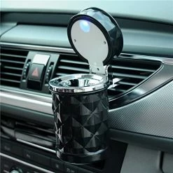 Outlet ???? Auto Car Ashtray Portable With Blue LED Light Ashtray Smokeless Smoking Stand Cylinder Cup Holder (Black) ⭐ -Car Seat Covers shop 51V2upcLhsL. AC