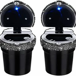 Promo ???? Car Ashtray Portable Bling Cigarette Smokeless Cylinder Cup Holder With Blue LED Light Indicator,Car Accessories For ???? Women,Ideal For Car,Home And Office,1 - Pack Black+White 1 -pack Purpl ???? -Car Seat Covers shop 51VRm46v9KL. AC