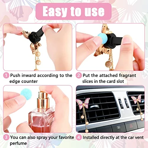 Buy ???? 4 Pieces Bling Butterfly Car Aromatherapy Vent Clips Faux Diamond Pearl Pendant Butterfly Car Air Vent Freshener Perfume Clip Aroma Diffuser Decoration Bling Car Accessories For ???? Women, Pink Purpl ???? 4 Buy ???? 4 Pieces Bling Butterfly Car Aromatherapy Vent Clips Faux Diamond Pearl Pendant Butterfly Car Air Vent Freshener Perfume Clip Aroma Diffuser Decoration Bling Car Accessories For ???? Women, Pink Purpl ???? - Image 2