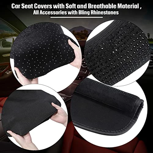 Promo ⌛ Frienda 13 Pack Bling Car Seat Covers Set Car Diamond Accessories Rhinestone Crystal Steering Wheel Cover, Bling Velvet Breathable Seat Cover, Glitter Center Console Pad Universal Car Interior White ???? 6 Promo ⌛ Frienda 13 Pack Bling Car Seat Covers Set Car Diamond Accessories Rhinestone Crystal Steering Wheel Cover, Bling Velvet Breathable Seat Cover, Glitter Center Console Pad Universal Car Interior White ???? - Image 4