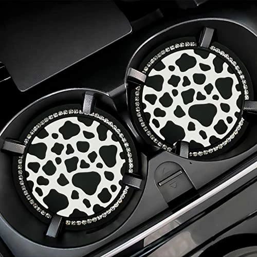 Budget ???? 2PCS Bling Cow Print Car Accessories For ???? Women, Universal Auto Cute Anti Slip Cup Holder Insert Coaster ⭐ 3 Budget ???? 2PCS Bling Cow Print Car Accessories For ???? Women, Universal Auto Cute Anti Slip Cup Holder Insert Coaster ⭐