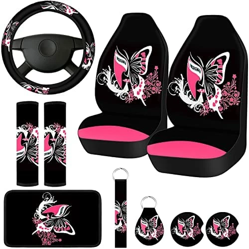 Buy ???? Frienda 10 PCS Car Seat Covers For ???? Women Butterfly Car Accessories Car Interior Seat Covers With Steering Wheel Cover, Wrist Strap, Car Coasters, Armrest Pad, Shoulder Pad, Key Chain Bright Style ???? 12 Buy ???? Frienda 10 PCS Car Seat Covers For ???? Women Butterfly Car Accessories Car Interior Seat Covers With Steering Wheel Cover, Wrist Strap, Car Coasters, Armrest Pad, Shoulder Pad, Key Chain Bright Style ???? - Image 10