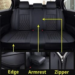 Best deal ⌛ 5pcs Car Seat Covers Full Set With Waterproof Leather,Airbag Compatible Automotive Vehicle Cushion Cover Universal Fit For Most Cars (Black) 5 Pcs Full Set/black-whit ✨ -Car Seat Covers shop 51X6SDSQq3L