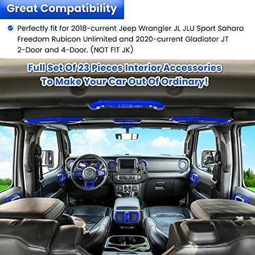 Discount ???? 23PCS Full Set Interior Decoration Trim Kit For Jeep Wrangler JL JLU Gladiator JT 2018-2022 Steering Wheel Door Handle Air Conditioning Vent Cup Holder Reading Light Headlight Switch Gear Cover (Blue) ???? 4 Discount ???? 23PCS Full Set Interior Decoration Trim Kit For Jeep Wrangler JL JLU Gladiator JT 2018-2022 Steering Wheel Door Handle Air Conditioning Vent Cup Holder Reading Light Headlight Switch Gear Cover (Blue) ???? - Image 2