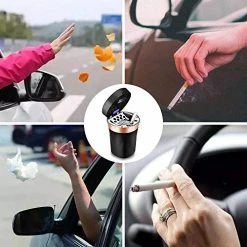 Brand new ???? Car Ashtray, Auto Ashtray Cigar Electronic Cigarette Lighter Detachable Solar Powered / USB Rechargeable With Lid Blue LED Light For Most Car Cup Holder Home Office (Black) ???? -Car Seat Covers shop 51XzJuqArML