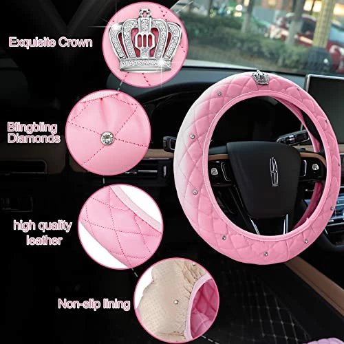 New ???? Tallew Pink Car Accessories Set Car Seat Covers Full Set Steering Wheel Cover Headrest Cover Center Console Pad Cup Cup Holders Seat Belt Pads Gear Cover For ???? Women Girl Car Interior Decor (Front Set) ???? 5 New ???? Tallew Pink Car Accessories Set Car Seat Covers Full Set Steering Wheel Cover Headrest Cover Center Console Pad Cup Cup Holders Seat Belt Pads Gear Cover For ???? Women Girl Car Interior Decor (Front Set) ???? - Image 3