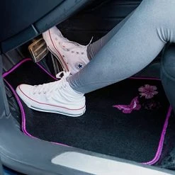 Deals ???? Universal Fit Embroidery Butterfly And Flower Car Floor Mats, Pink Car Floor Mats Fit 95% Automotive,SUVS,Sedan,Vans,for ???? Women,Girly,Set Of 4 (Black With Pink) Purple Butterfly Flower ✨ -Car Seat Covers shop 51YtnwA6TVL