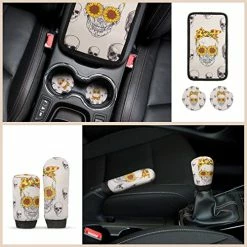 Coupon ❤️ 15 Pieces Skull Sunflower Car Front Seat Cover Car Accessories Set Sunflower Print Steering Wheel Cover Seat Belt Pads Armrest Pad Handbrake Gear Cover Keyring Interior Decor For SUV Truck Seda ???? -Car Seat Covers shop 51ZC9pCVXDL
