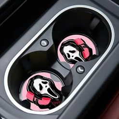 Cheapest ???? Car Cupholder Coaster Absorbent 2 Pack Funny Fun Skull Design Pink Rubber New Automotive Cup Holder Decal Decor Accessories For ???? Women Men DZ289 ????