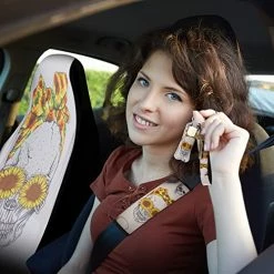 Coupon ❤️ 15 Pieces Skull Sunflower Car Front Seat Cover Car Accessories Set Sunflower Print Steering Wheel Cover Seat Belt Pads Armrest Pad Handbrake Gear Cover Keyring Interior Decor For SUV Truck Seda ???? -Car Seat Covers shop 51aO4KuR6JL