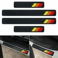Discount ???? Tricolor Door Sill Protectors For Toyota Tacoma 4Runner Tundra Rav4 Highlander Sequoia Accessories, Carbon Fiber Front/Rear Door Sill Plate Guard, Retro Stripe Door Entry Guard Stickers(4 Pcs) White/light Gray/black ????