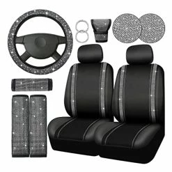 Best Sale ❤️ Bling Car Seat Covers Set Car Diamond Accessories With Shiny Bling Car Seat Covers Bling Steering Wheel Cover Seat Belt Pads Glove Glitter Center Pad Cup Drill Rings Universal Car (Silver, Front Seat) ????
