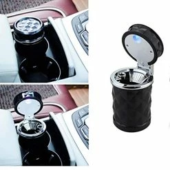 Discount ❤️ Auto Car Cigarette Ashtray, Portable Blue LED Light Car Ashtray Cup Holder With Lid, Vehicle Cigarette Ashtray Ash For Home, Office (Black) ???? -Car Seat Covers shop 51bXUhs9YxL