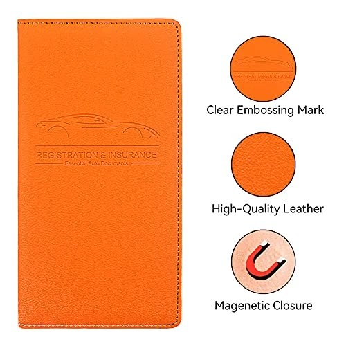 Outlet ???? Car Registration And Insurance Holder, Premium Pu Leather Vehicle Glove Box Organizer, Prefect Car Essentials Wallet For Driver License, Cards & Essential Documents (Orange) ???? 5 Outlet ???? Car Registration And Insurance Holder, Premium Pu Leather Vehicle Glove Box Organizer, Prefect Car Essentials Wallet For Driver License, Cards & Essential Documents (Orange) ???? - Image 3